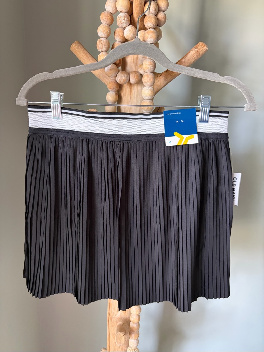 Old Navy Black Pleated Mini Skirt with White Striped Waistband